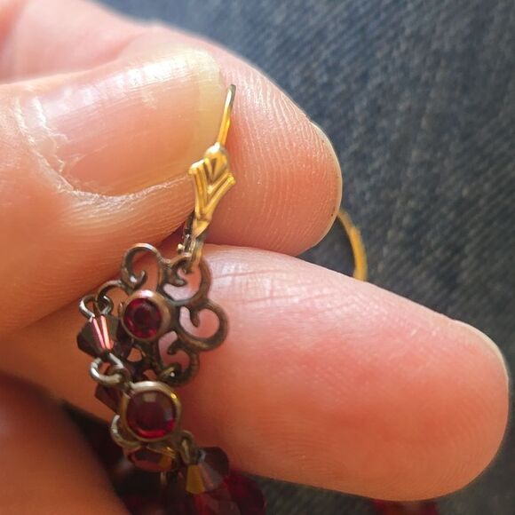 Vintage Gold Filled Red Dangle Earrings - Picture 5 of 9